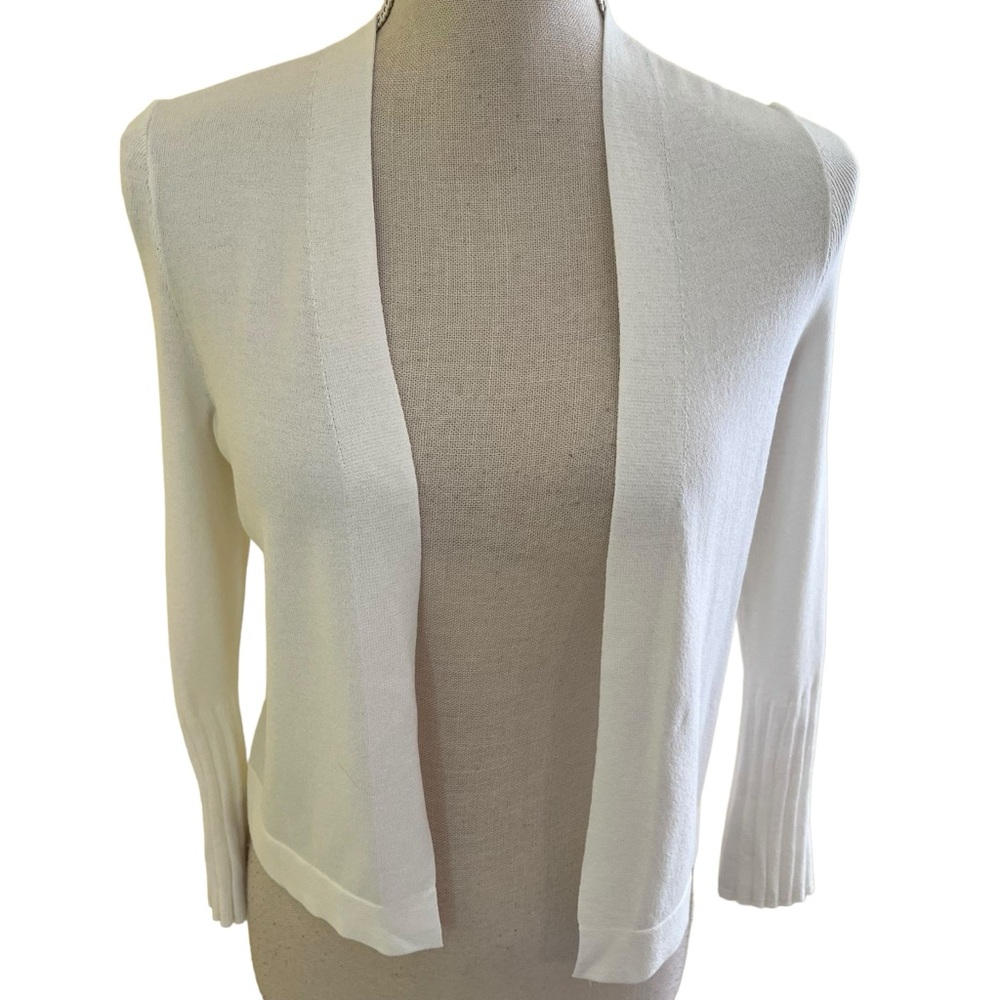 etcetera Creamy White Open Front Cropped Cardigan with Pleated Sleeve XS